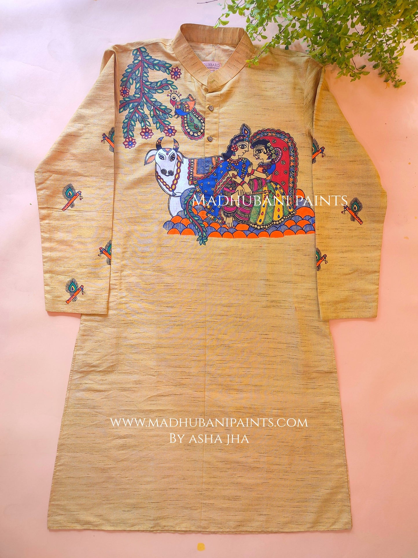 Radha Krishna Men's Hand-painted Handloom Cotton Kurta