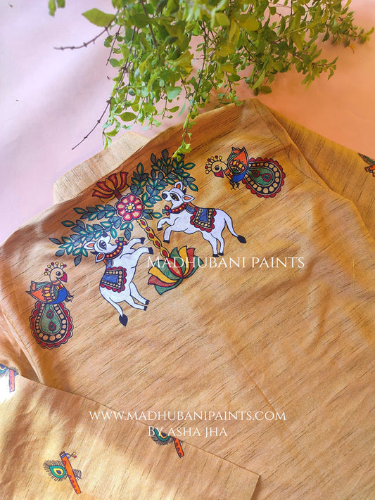 Radha Krishna Hand-painted Handloom Men's Cotton Kurta