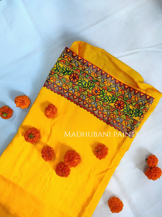 Yellow Diya Hand-painted Handloom Men's Cotton Kurta