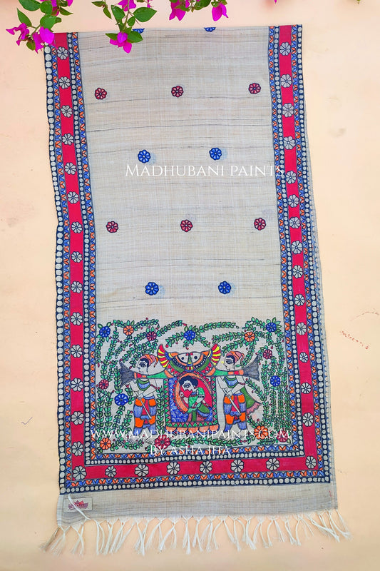 Bidaai Madhubani Hand-painted Tussar Silk Stole