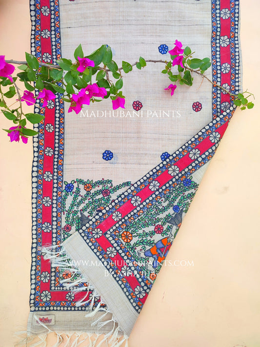 Bidaai Madhubani Hand-painted Tussar Silk Stole