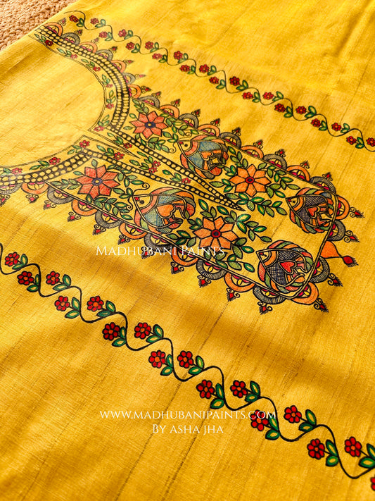 Macchli Pari Tussar Silk Unstitched Kurta