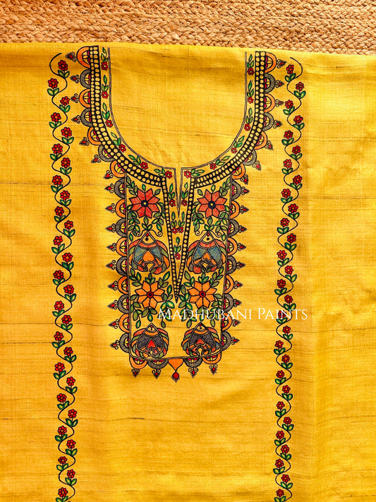 Macchli Pari Tussar Silk Unstitched Kurta