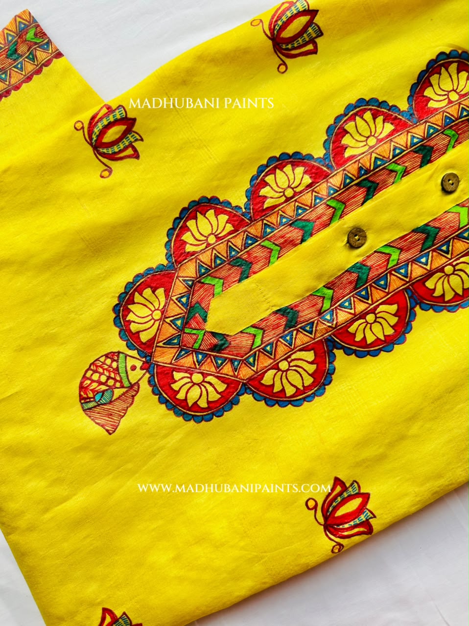 Mithila Flower Hand-painted Yellow Madhubani Men's Tussar Silk Kurta