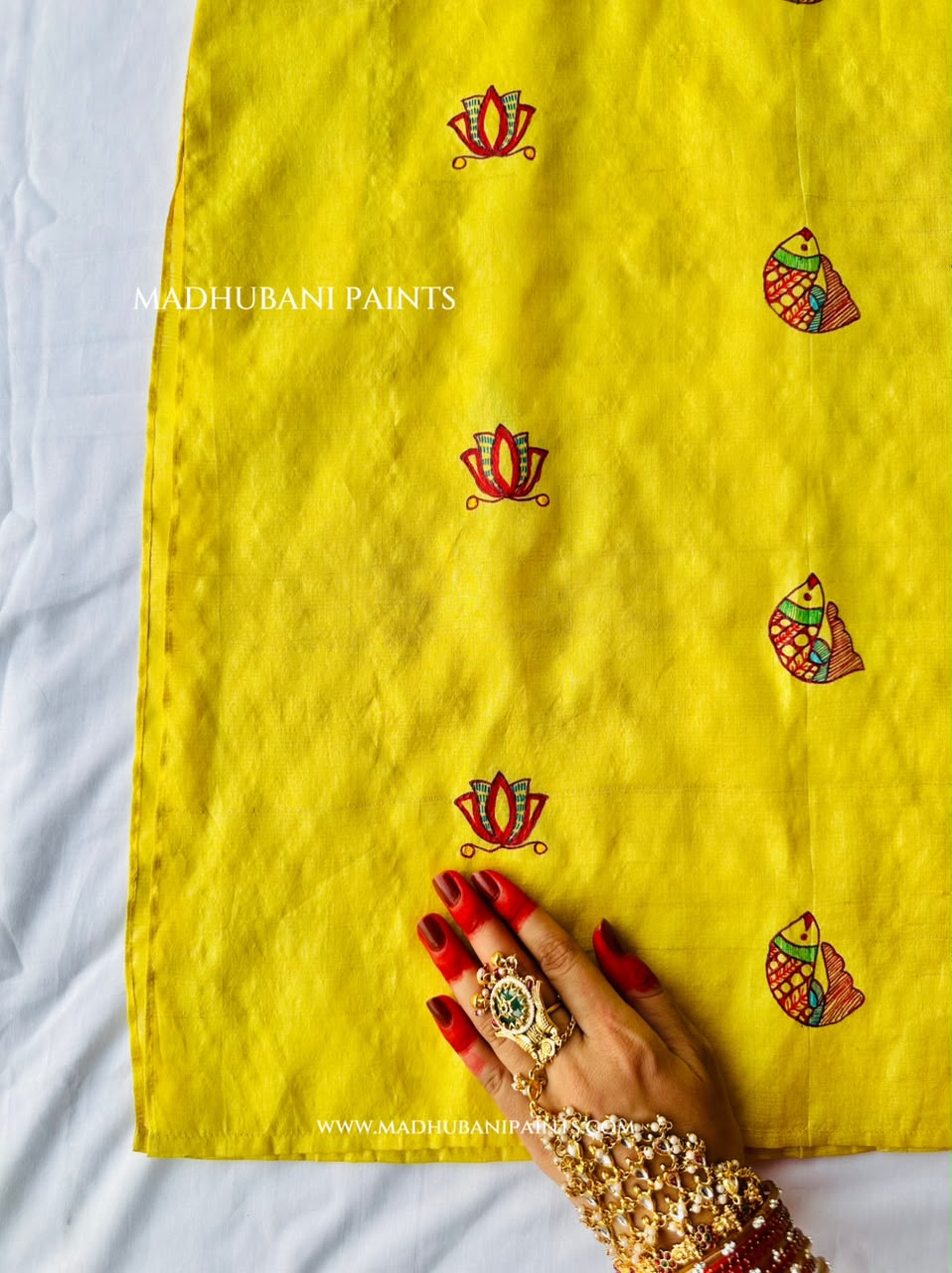Mithila Flower Hand-painted Yellow Madhubani Men's Tussar Silk Kurta