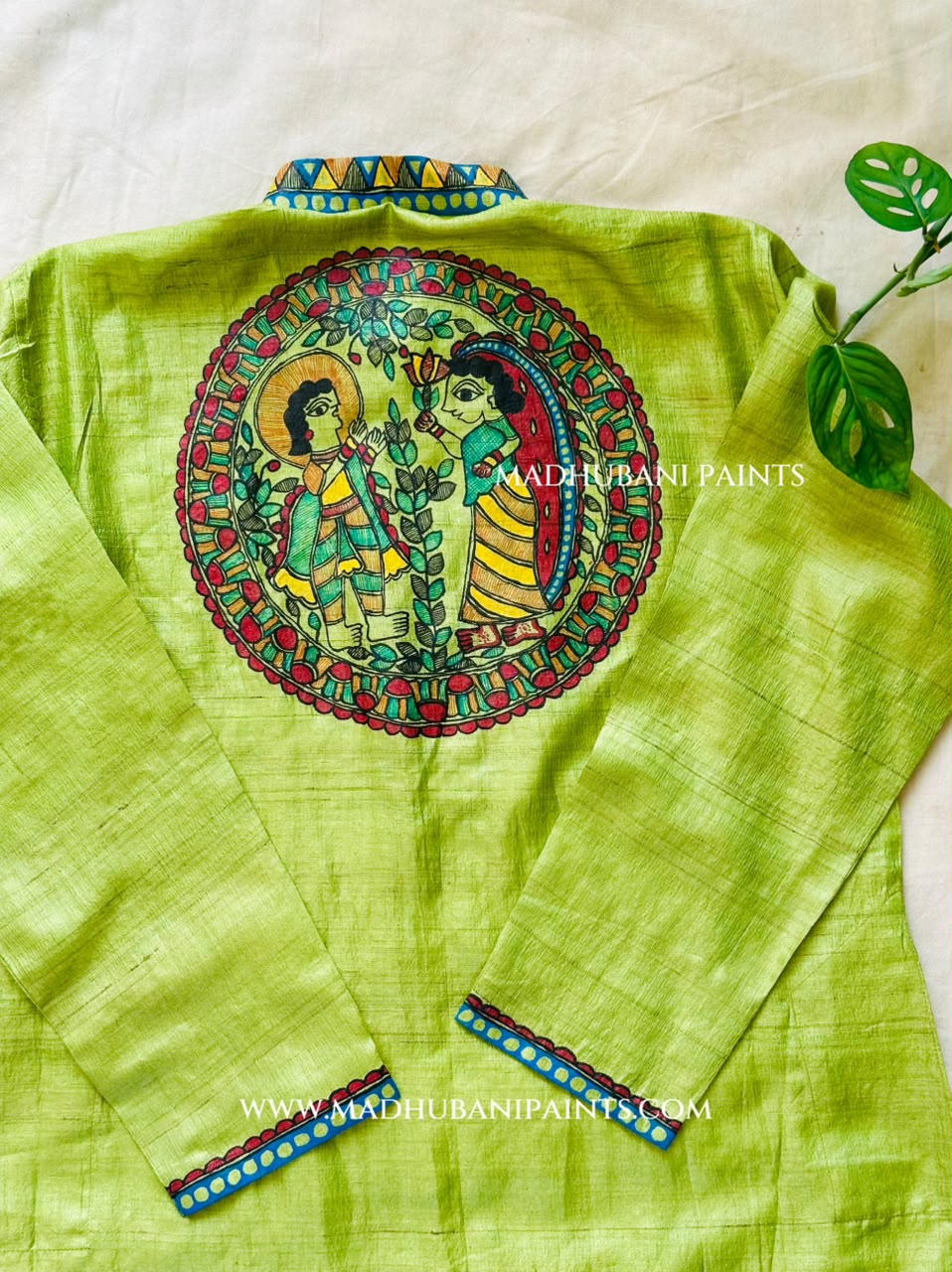 Radha Krishna Hand-painted Handloom Men's Tussar Silk Kurta