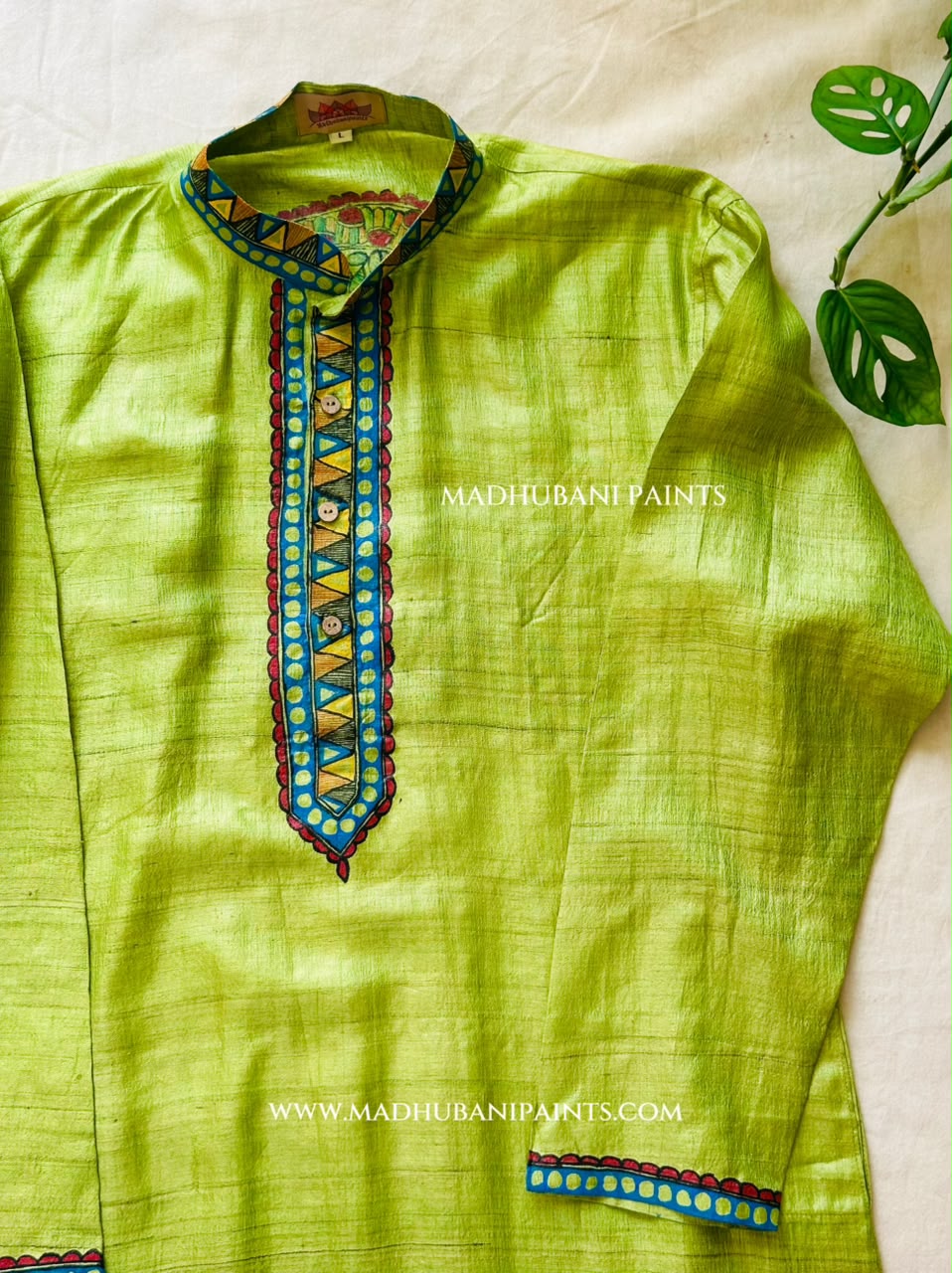 Radha Krishna Hand-painted Handloom Men's Tussar Silk Kurta
