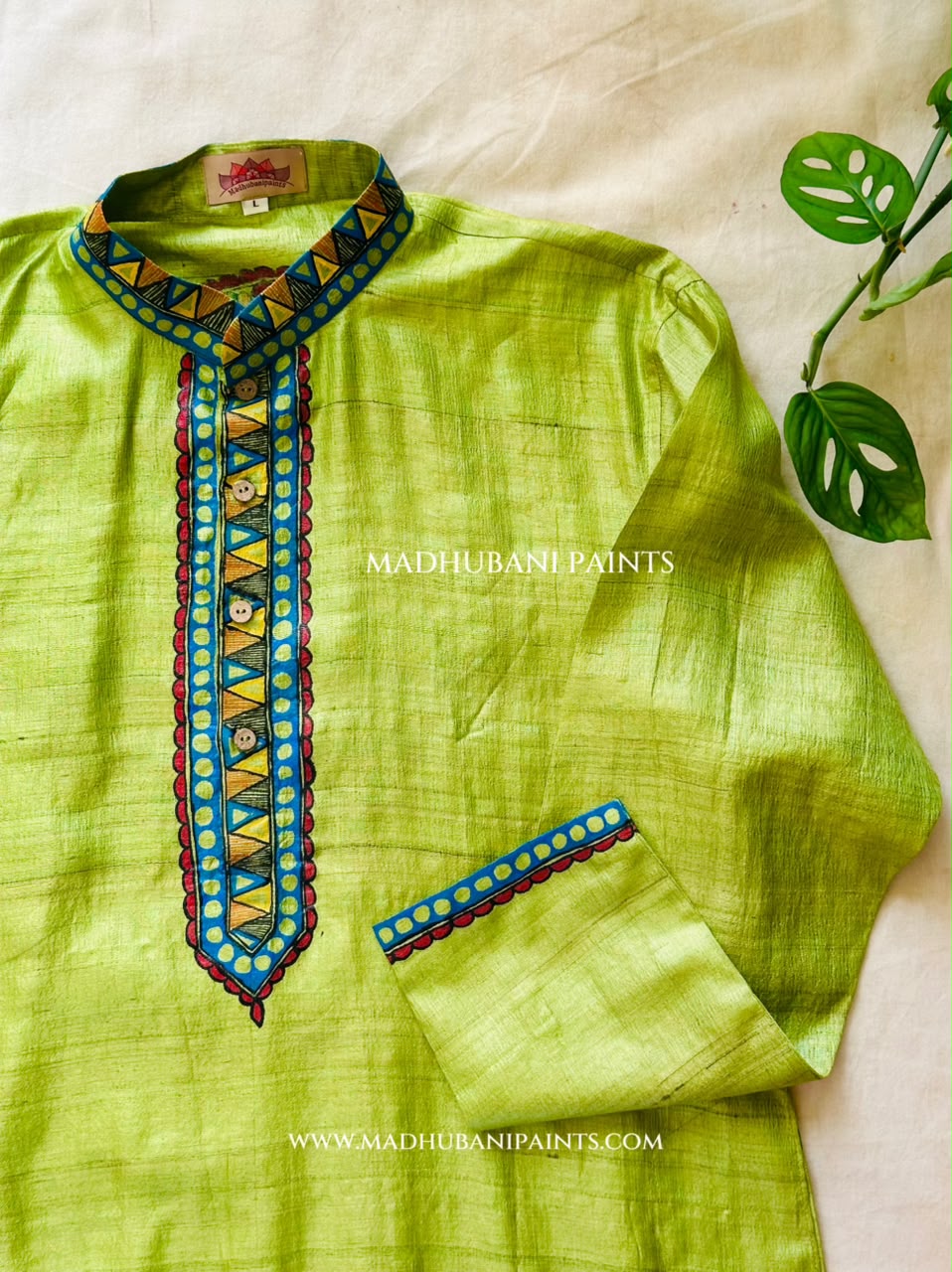 Radha Krishna Hand-painted Handloom Men's Tussar Silk Kurta