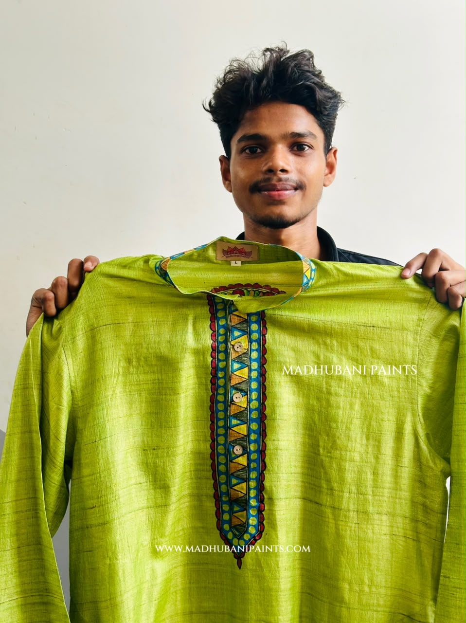Radha Krishna Hand-painted Handloom Men's Tussar Silk Kurta