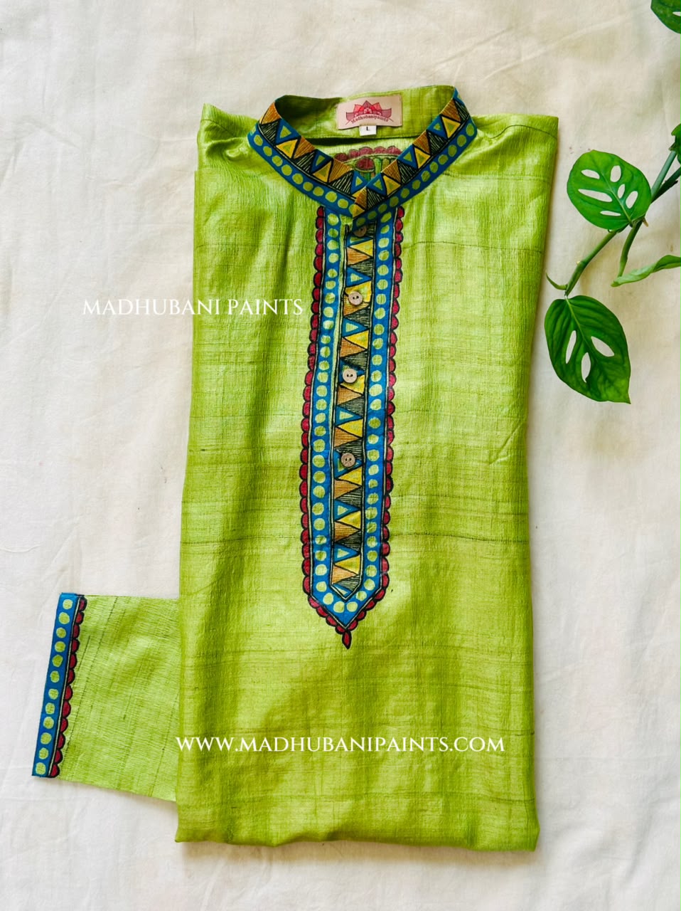 Radha Krishna Hand-painted Handloom Men's Tussar Silk Kurta