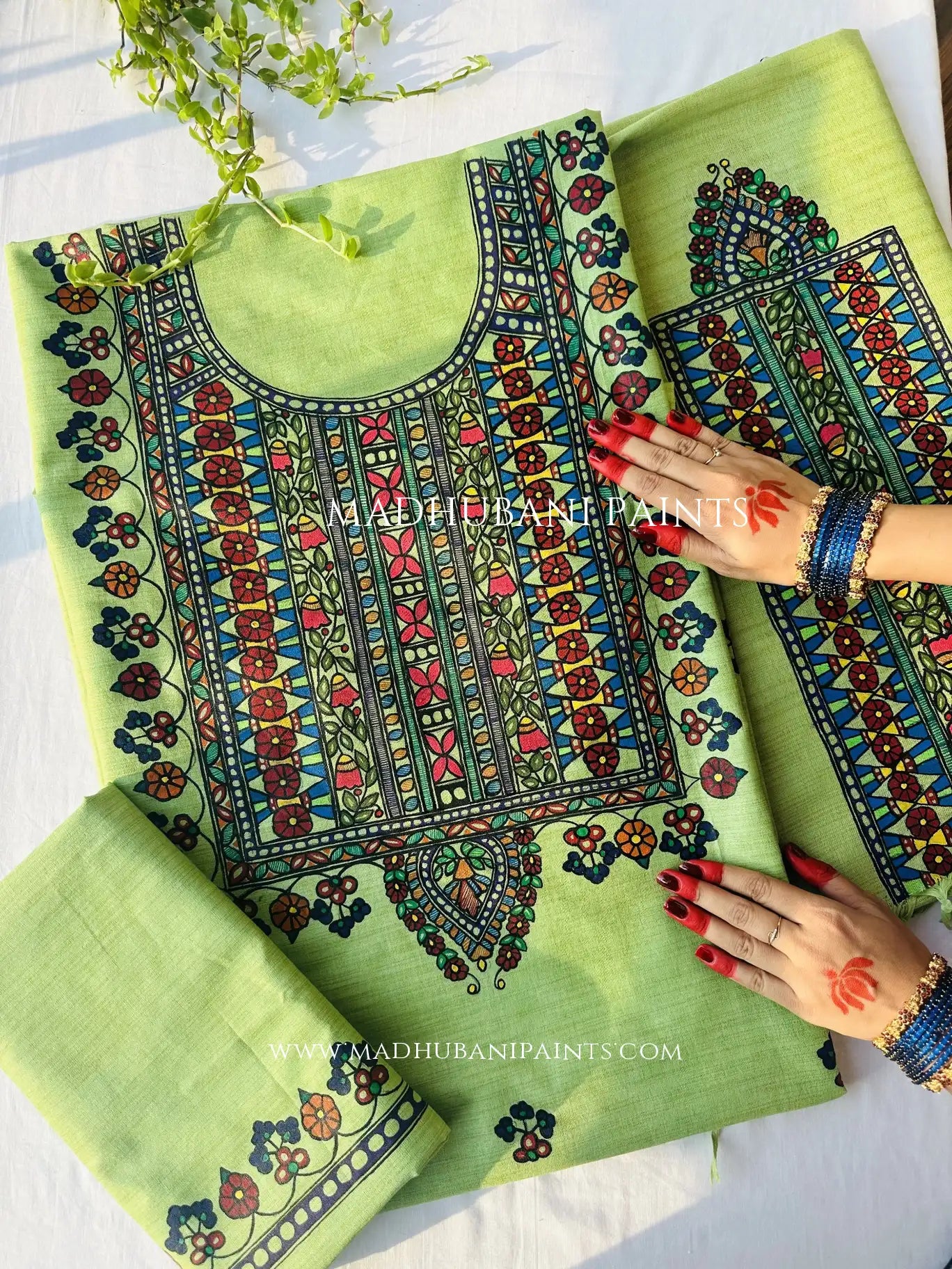 Kusum Kunj Hand-painted Madhubani Painting Cotton Unstitched Suit Set