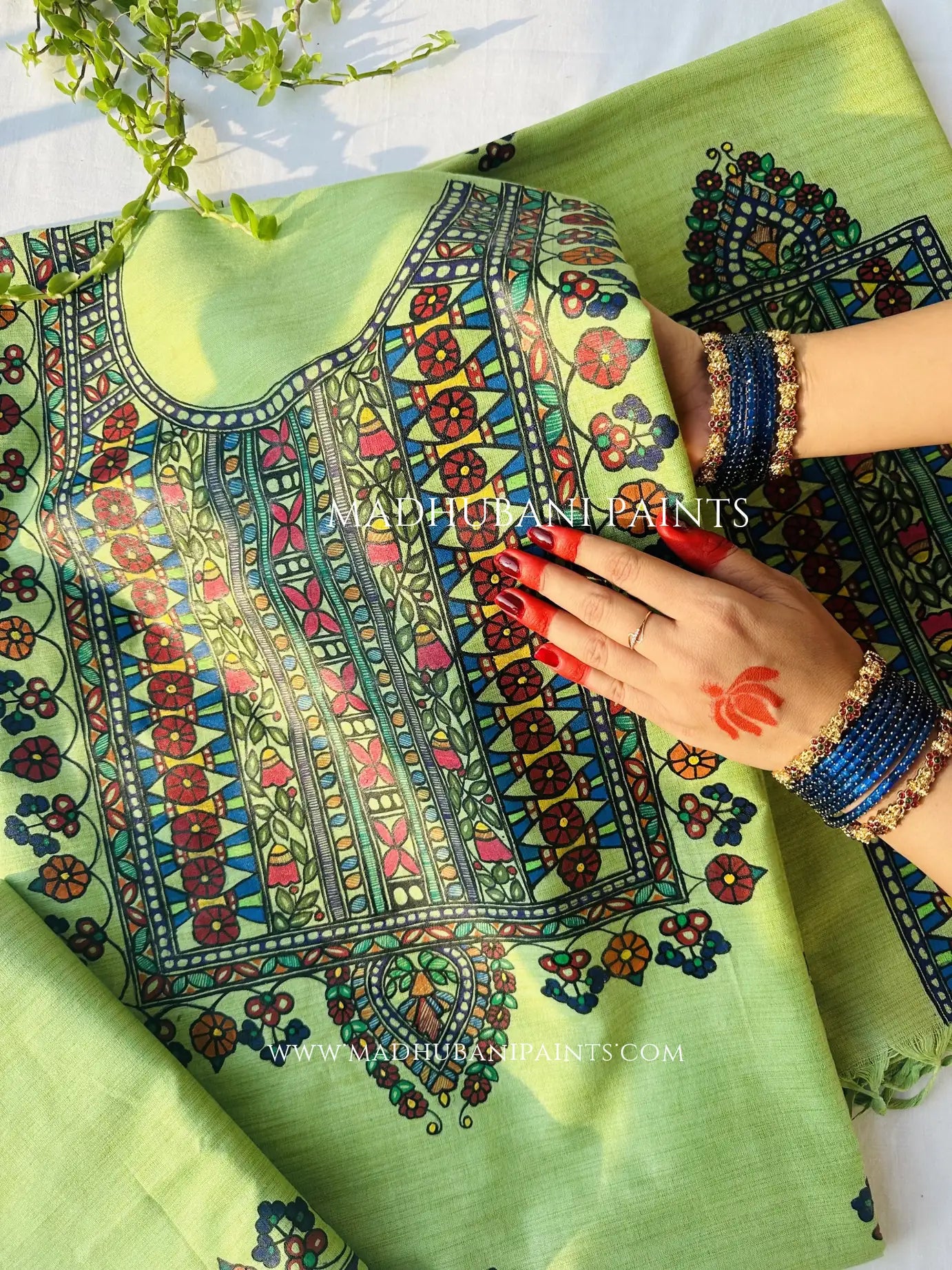 Kusum Kunj Hand-painted Madhubani Painting Cotton Unstitched Suit Set