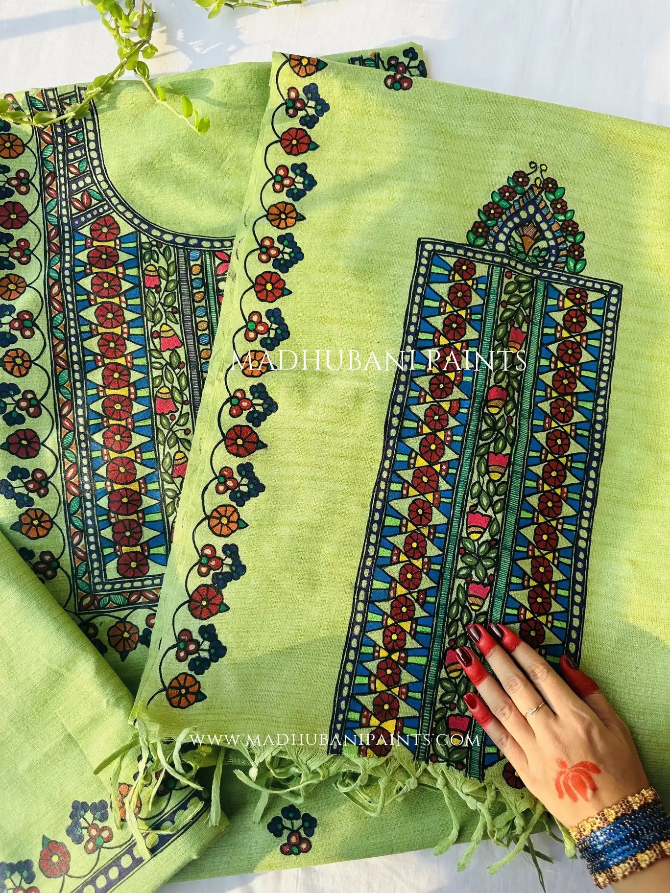 Kusum Kunj Hand-painted Madhubani Painting Cotton Unstitched Suit Set
