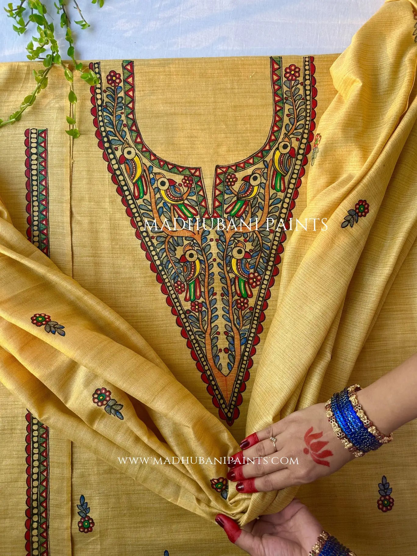 ayur Phoolwari Hand-painted Madhubani Painting Cotton Unstitched Suit Set