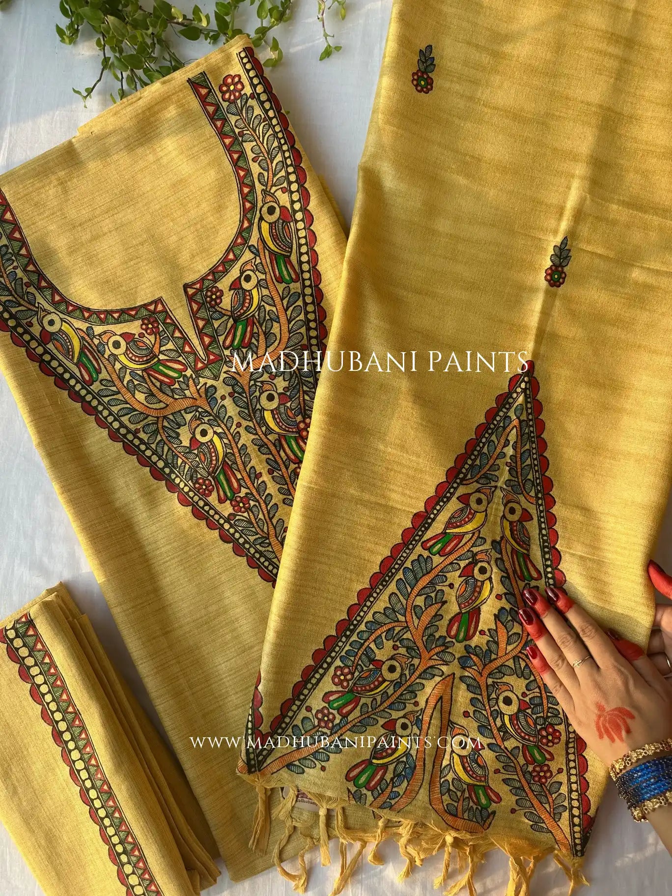 ayur Phoolwari Hand-painted Madhubani Painting Cotton Unstitched Suit Set