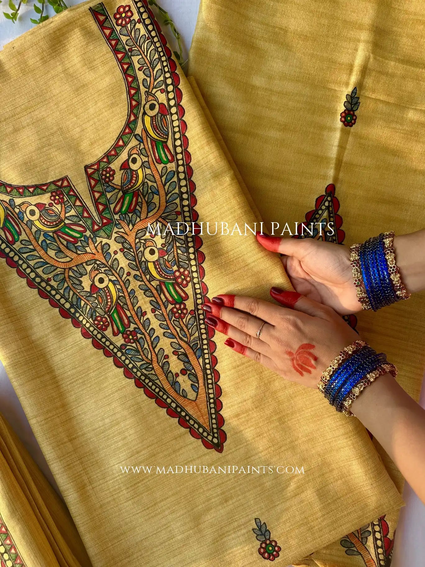 ayur Phoolwari Hand-painted Madhubani Painting Cotton Unstitched Suit Set