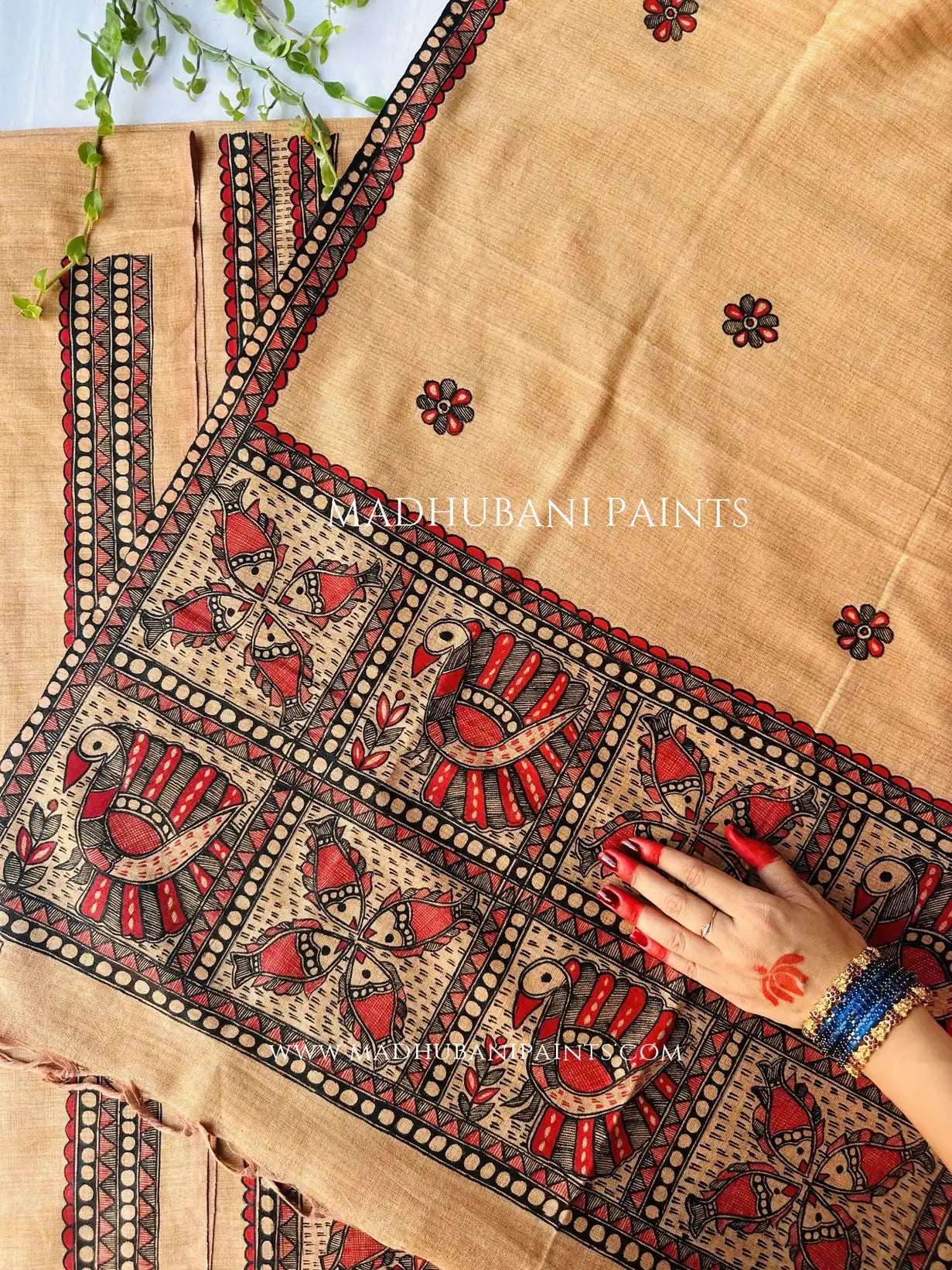 Jeevan Vatika Hand-painted Madhubani Painting Cotton Unstitched Suit Set