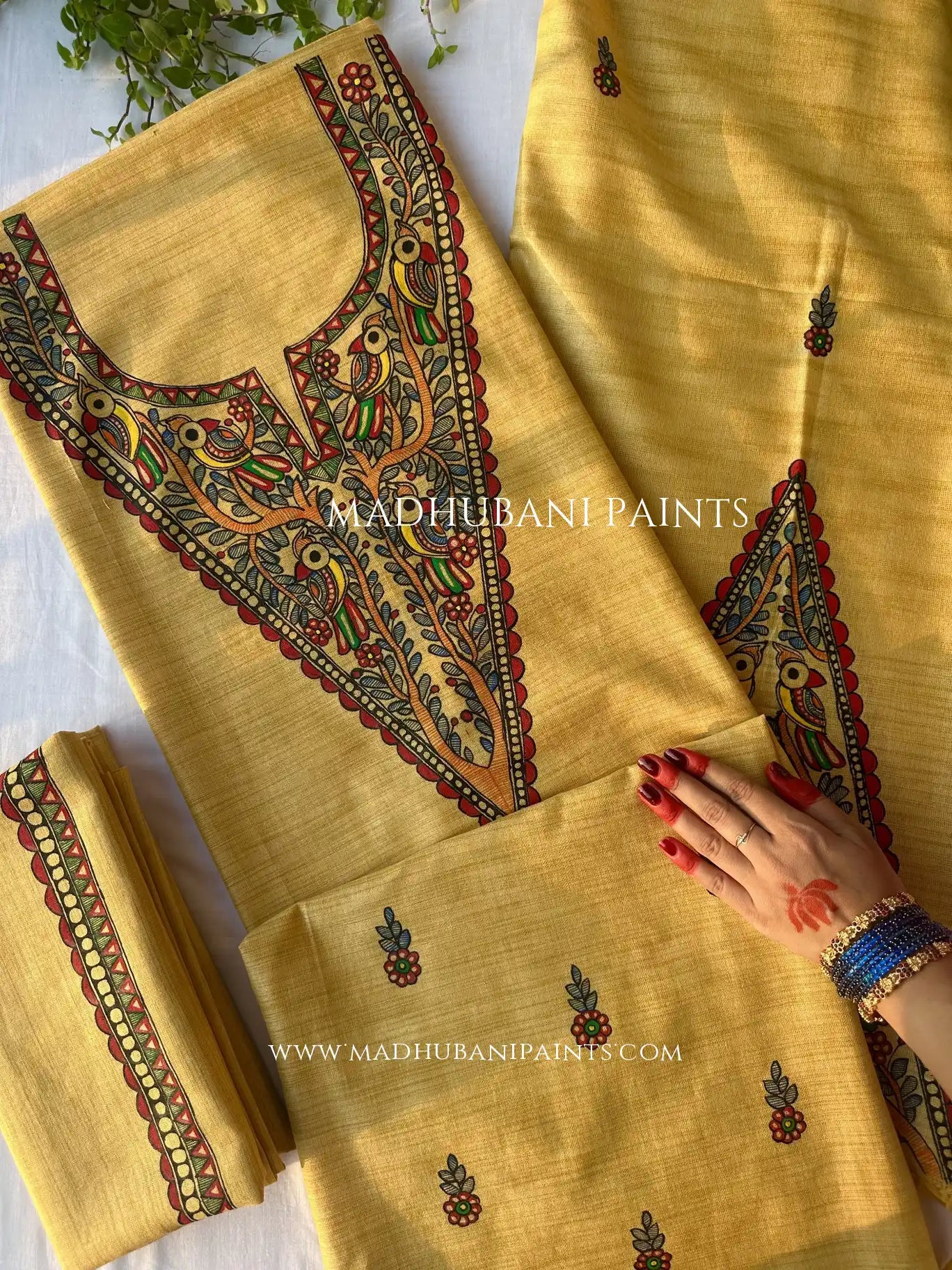 ayur Phoolwari Hand-painted Madhubani Painting Cotton Unstitched Suit Set