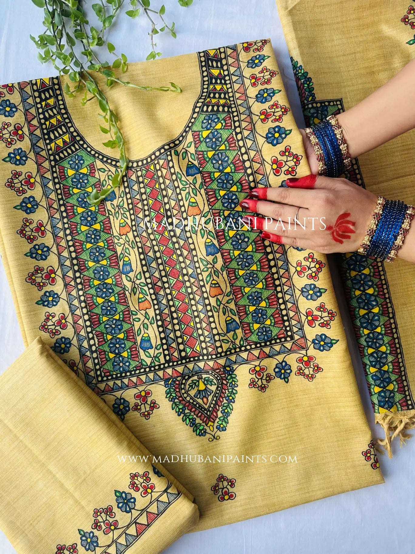 Mithila Upvan Hand-painted Madhubani Painting Cotton Unstitched Suit Set