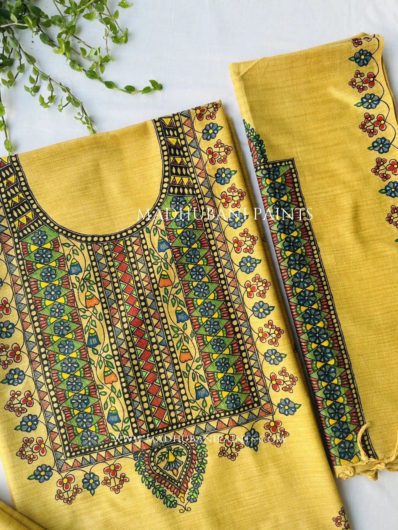 Mithila Upvan Hand-painted Madhubani Painting Cotton Unstitched Suit Set
