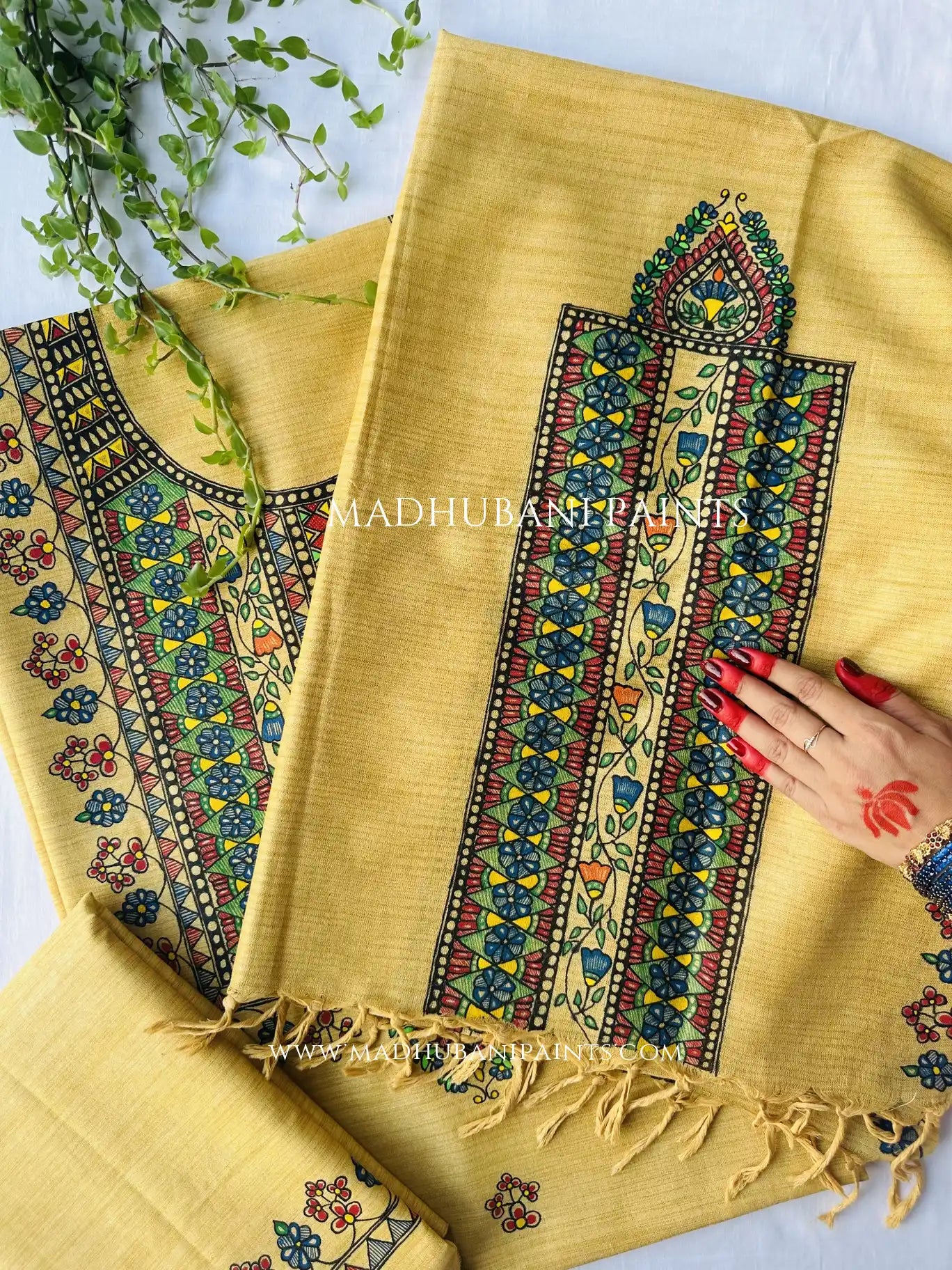 Mithila Upvan Hand-painted Madhubani Painting Cotton Unstitched Suit Set