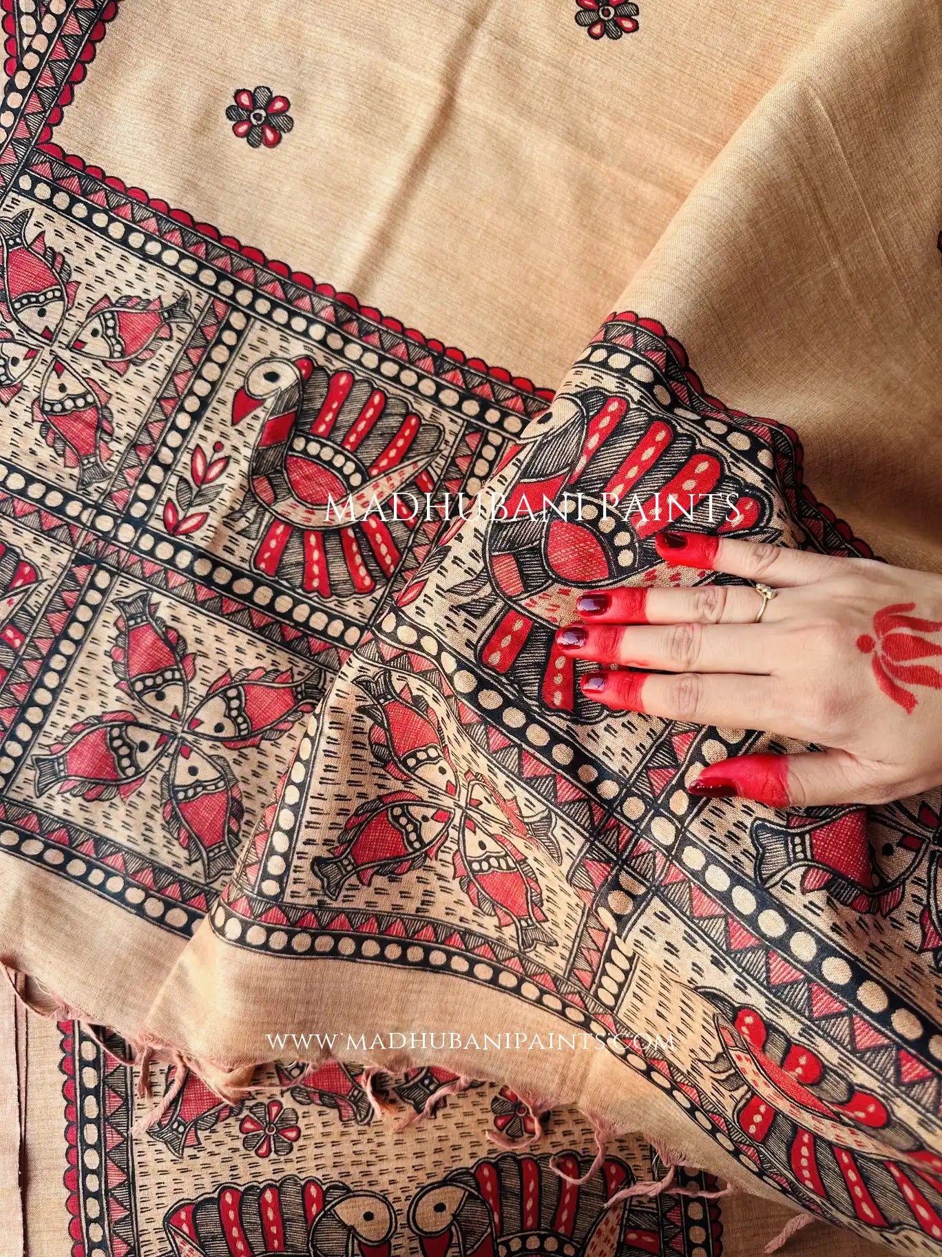 Jeevan Vatika Hand-painted Madhubani Painting Cotton Unstitched Suit Set