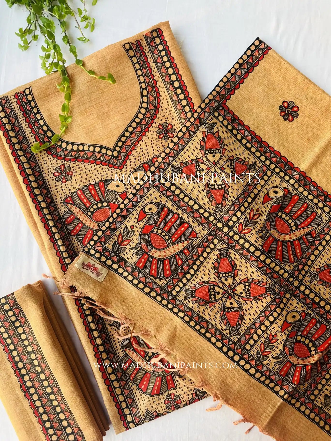 Jeevan Vatika Hand-painted Madhubani Painting Cotton Unstitched Suit Set