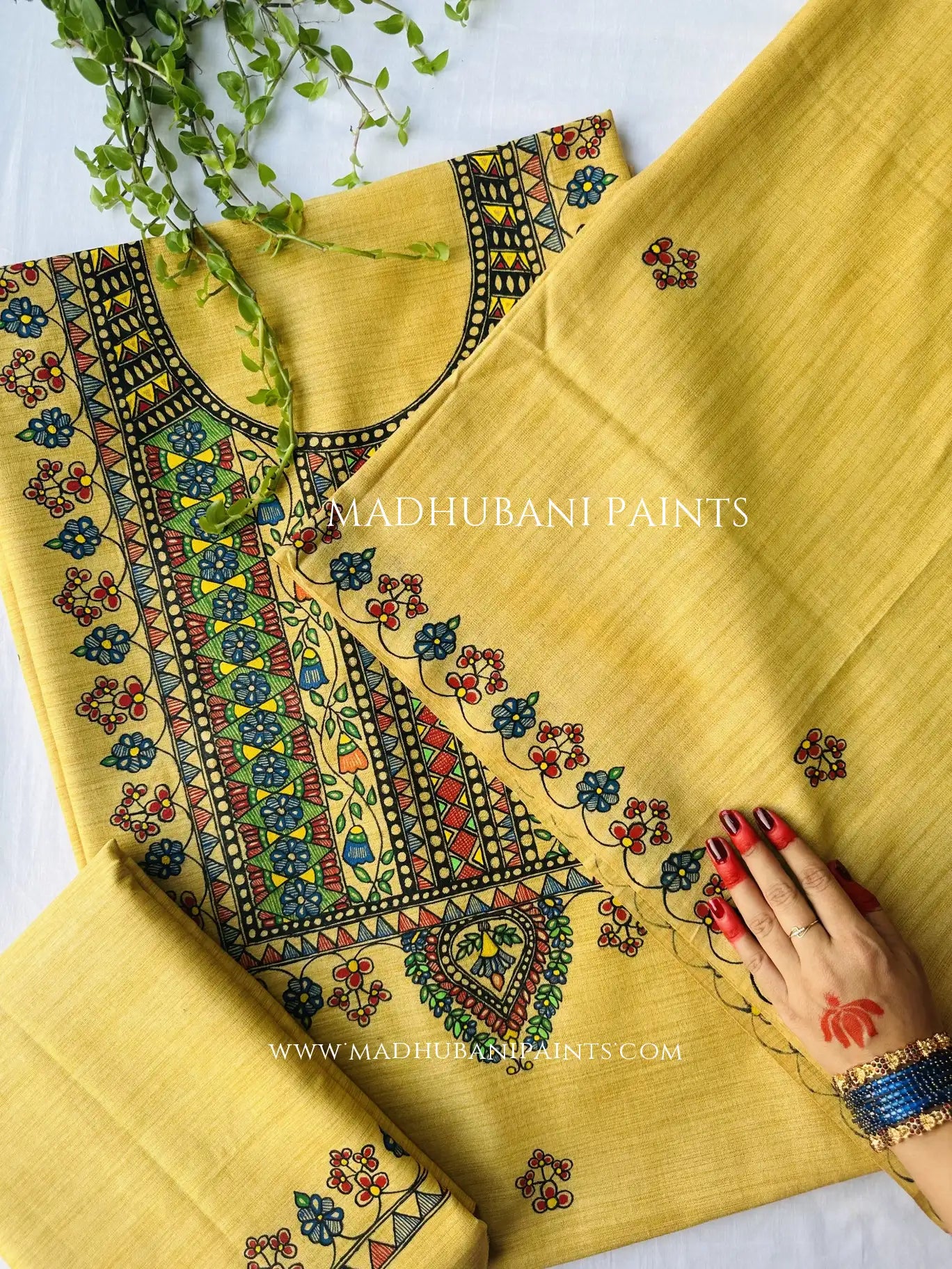 Mithila Upvan Hand-painted Madhubani Painting Cotton Unstitched Suit Set