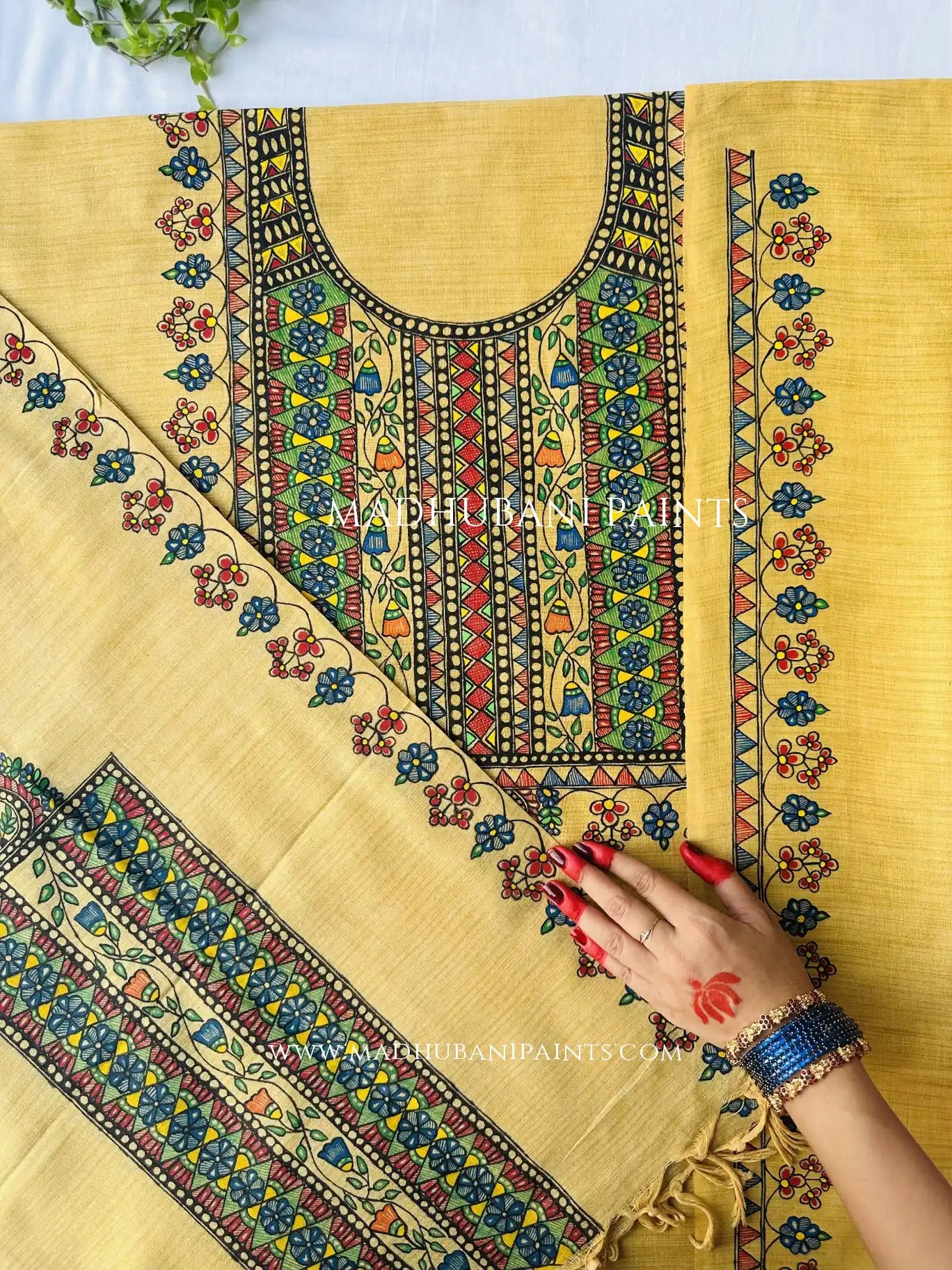 Mithila Upvan Hand-painted Madhubani Painting Cotton Unstitched Suit Set