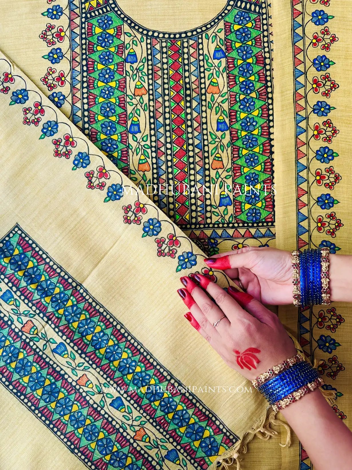 Mithila Upvan Hand-painted Madhubani Painting Cotton Unstitched Suit Set
