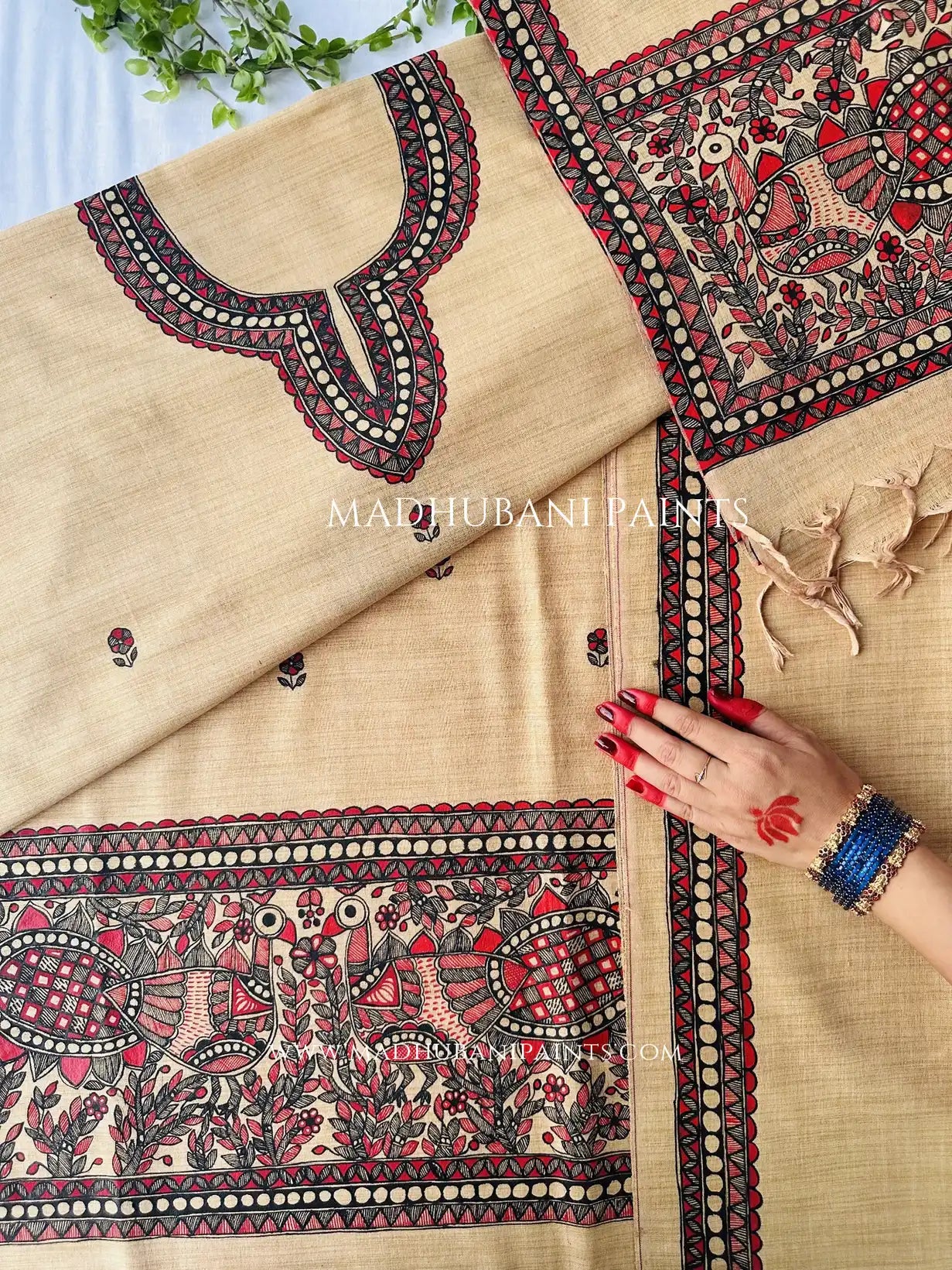 Mayur Vihar Hand-painted Madhubani Painting Cotton Unstitched Suit Set