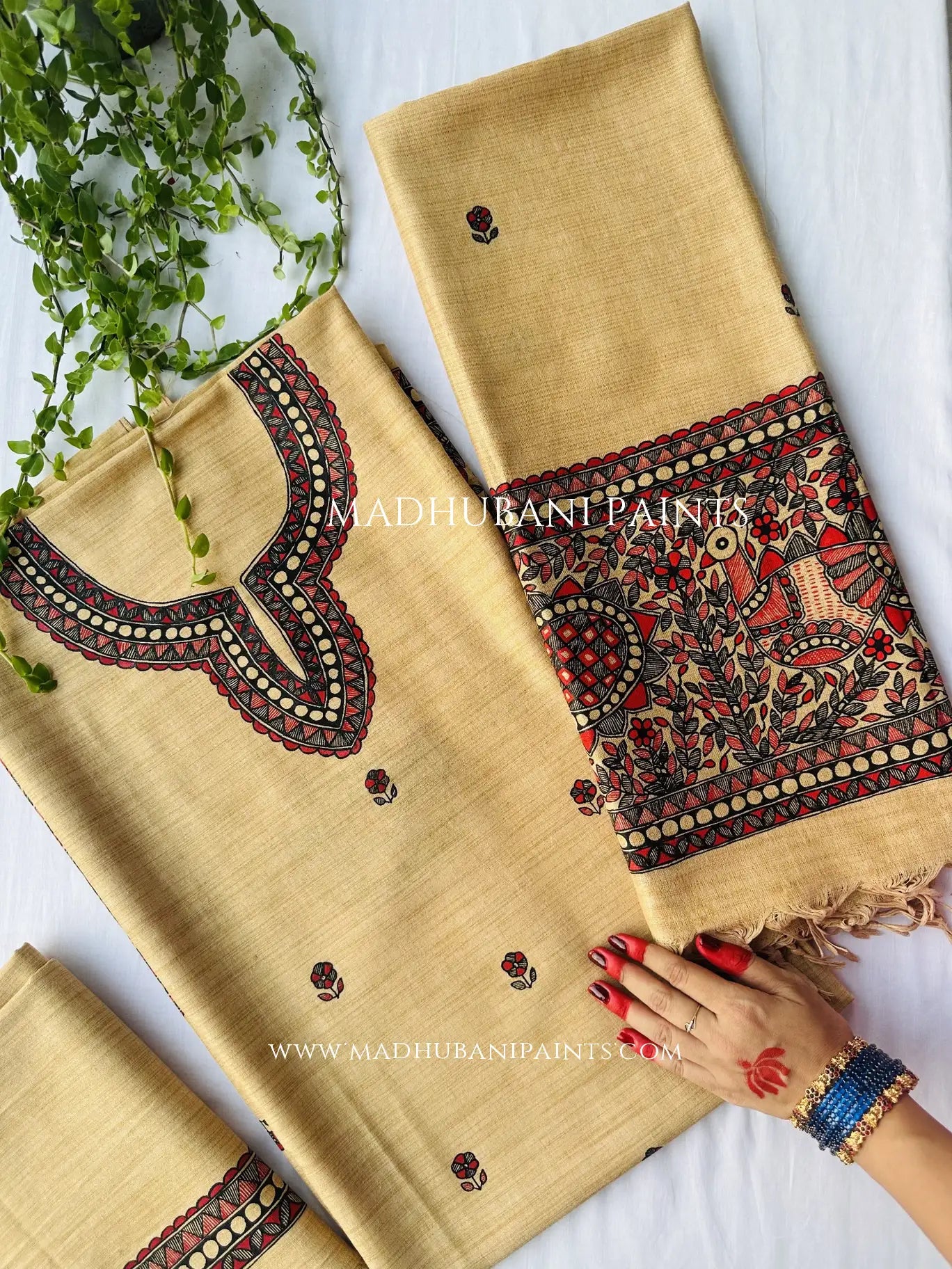 Mayur Vihar Hand-painted Madhubani Painting Cotton Unstitched Suit Set