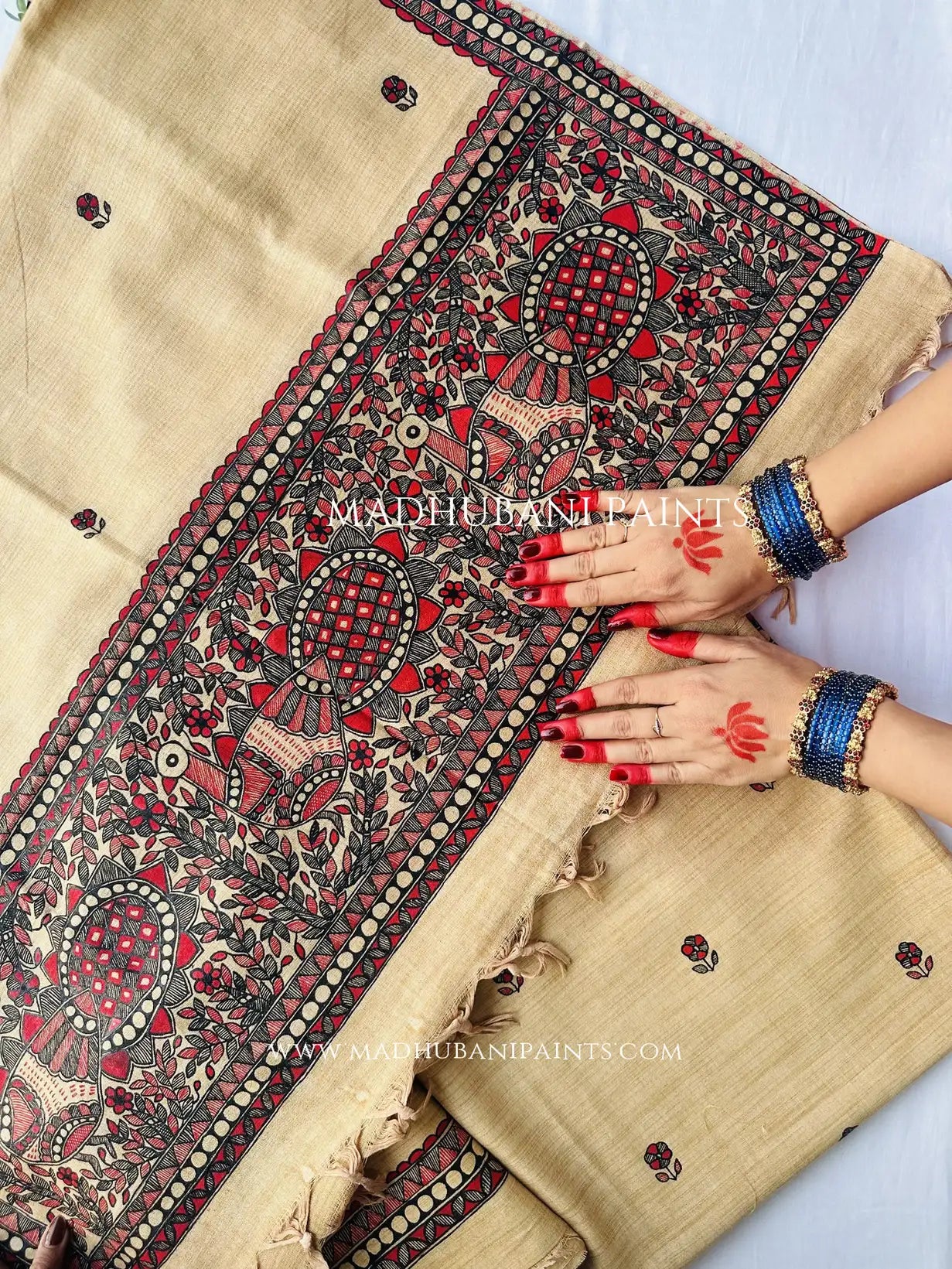 Mayur Vihar Hand-painted Madhubani Painting Cotton Unstitched Suit Set