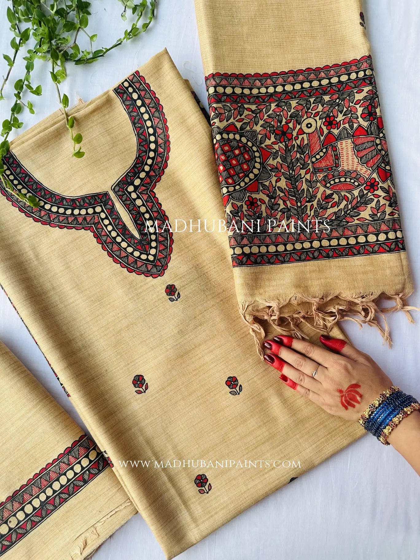 Mayur Vihar Hand-painted Madhubani Painting Cotton Unstitched Suit Set