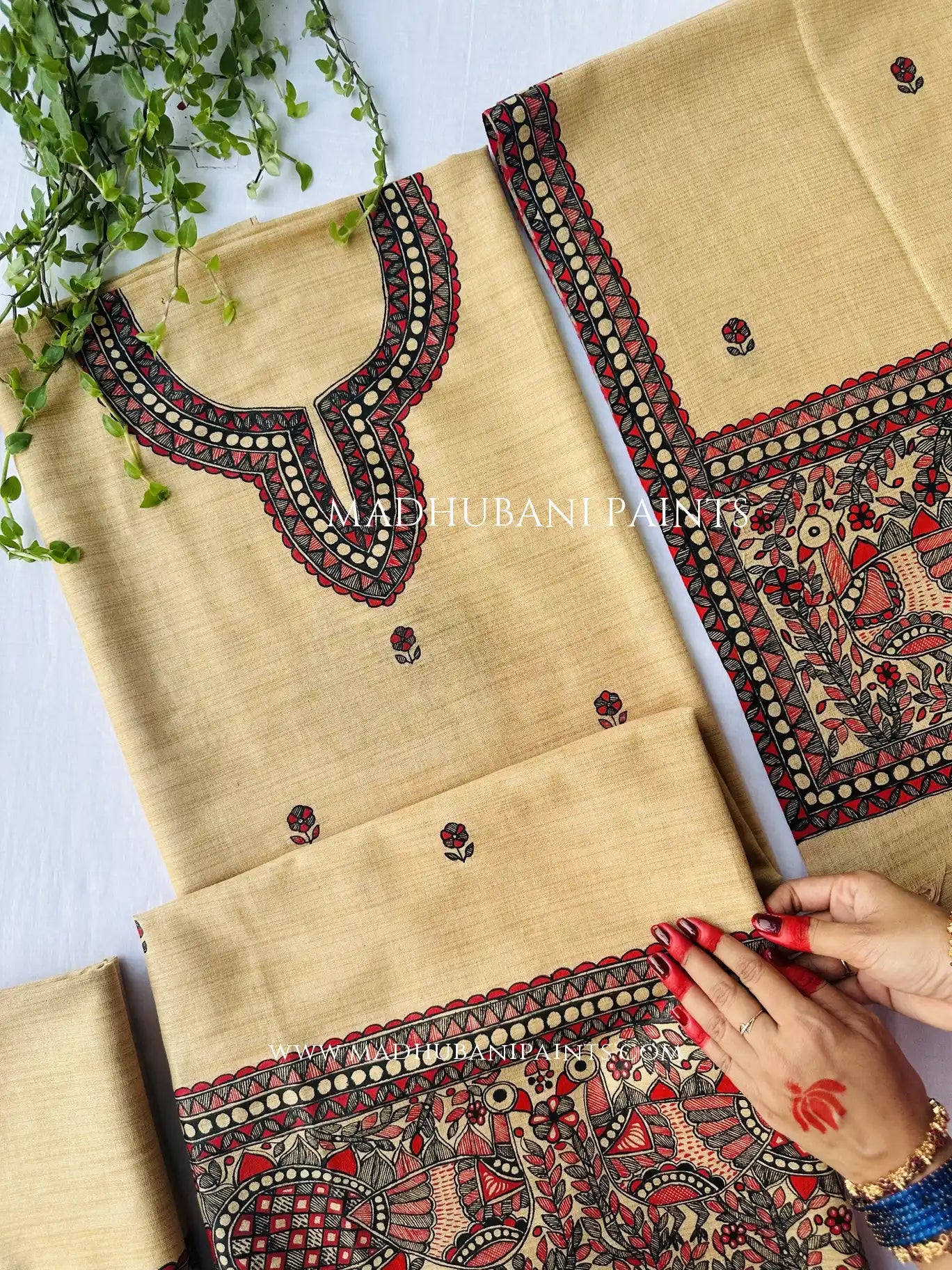 Mayur Vihar Hand-painted Madhubani Painting Cotton Unstitched Suit Set