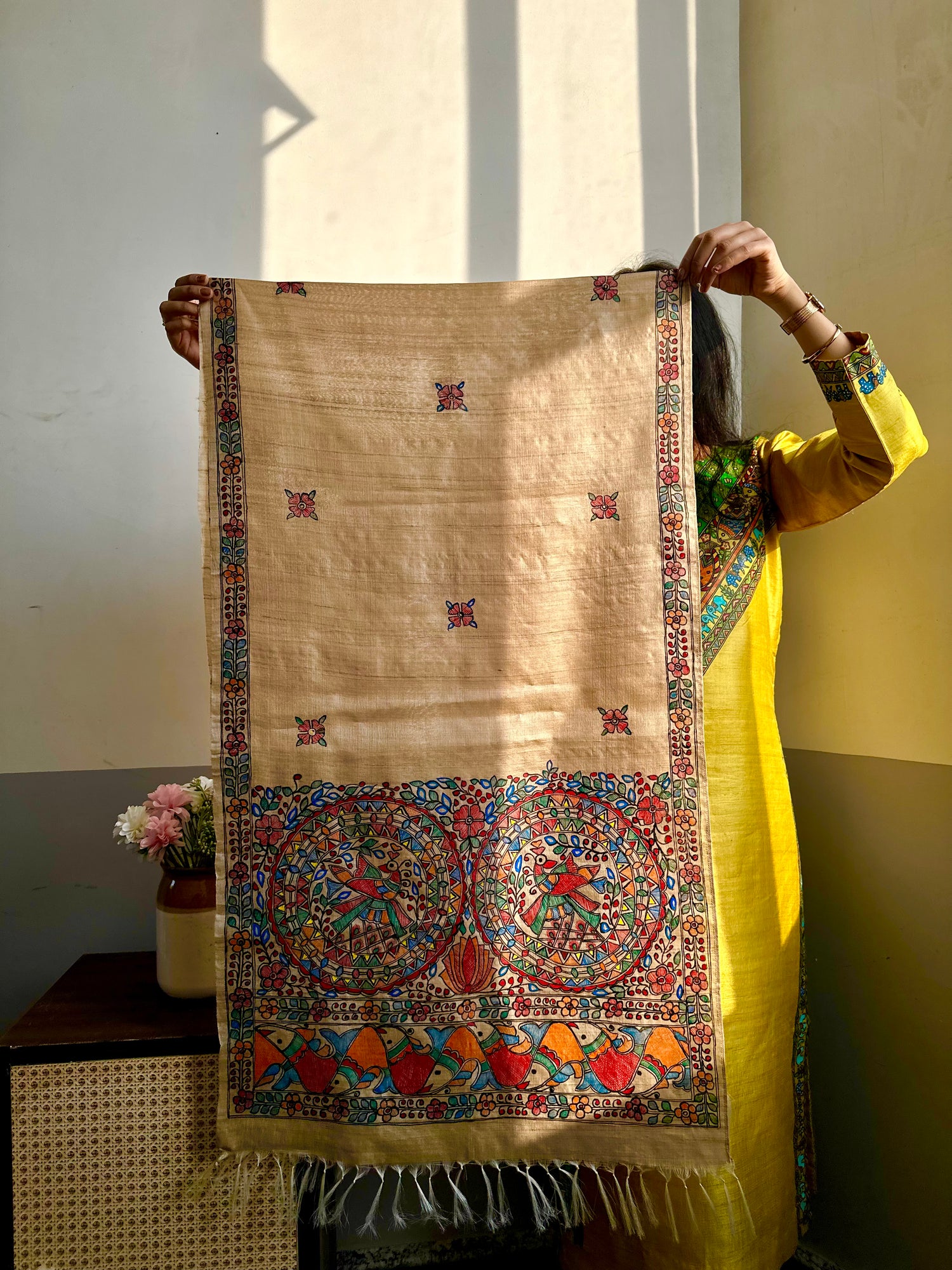 Hand-painted Tussar SIlk Stole
