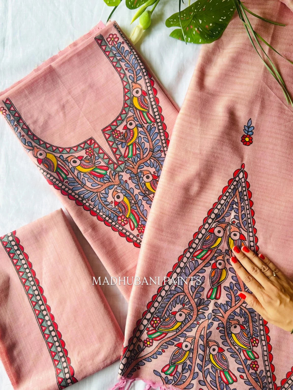 Sugga Hand-painted Madhubani Painting Cotton Unstitched Kurta Pant Dupatta Set