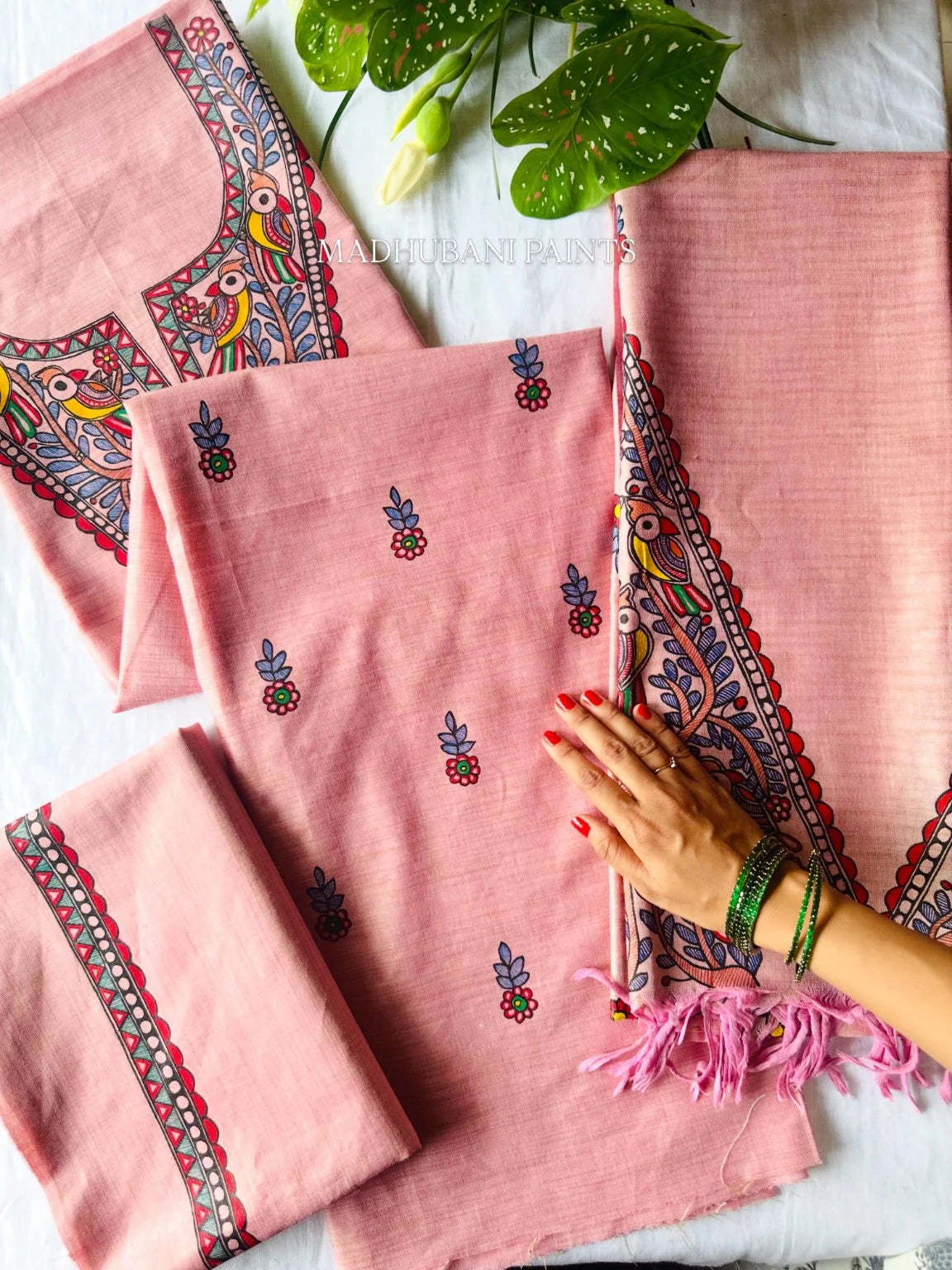 Sugga Hand-painted Madhubani Painting Cotton Unstitched Kurta Pant Dupatta Set