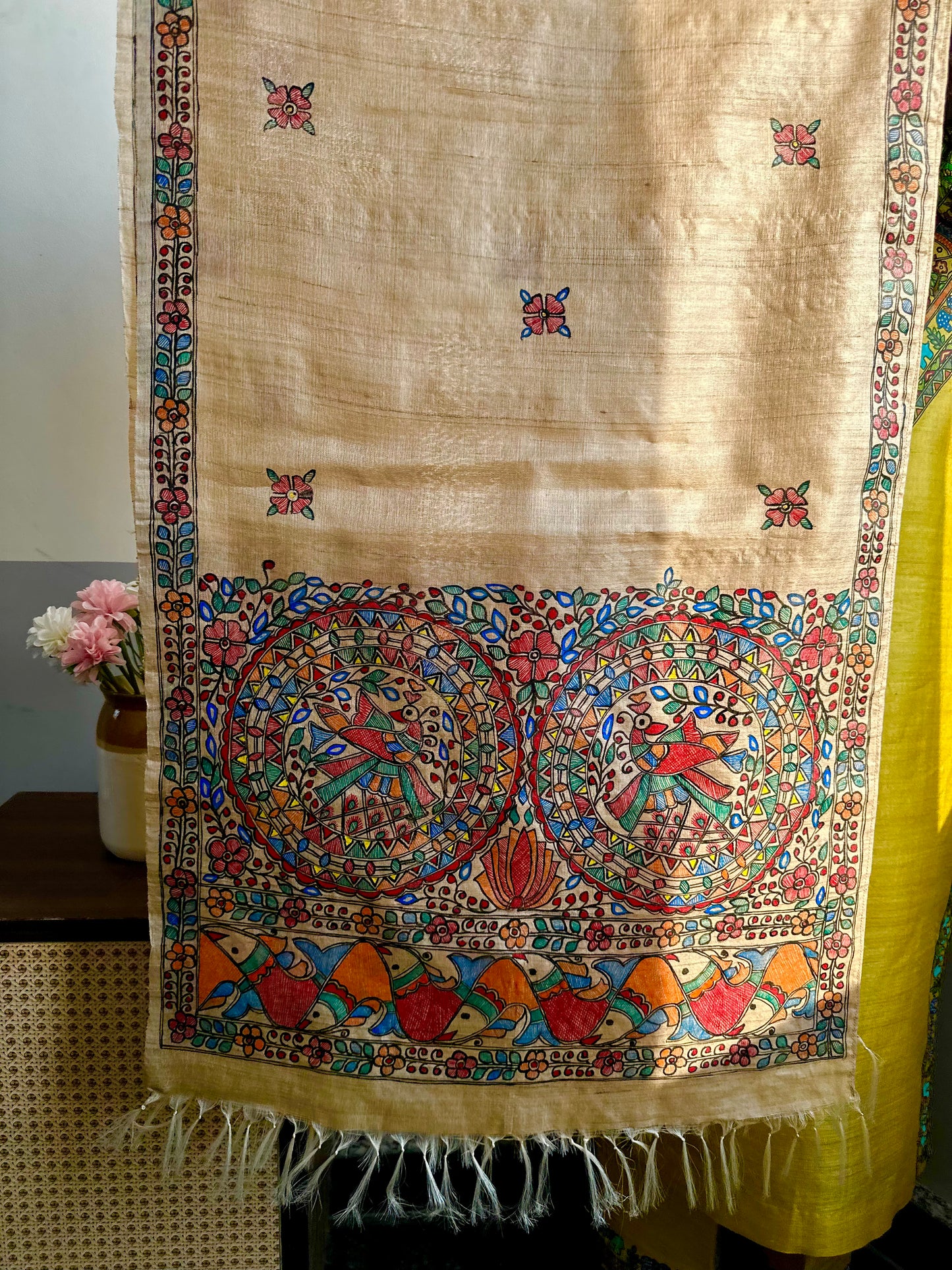 Handpainted Madhubani Painting SIlk Stole