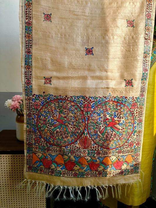 Handpainted Madhubani Painting SIlk Stole