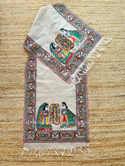 Madhubani painting of SIta Ram Swaymbar on a tussar silk fabric