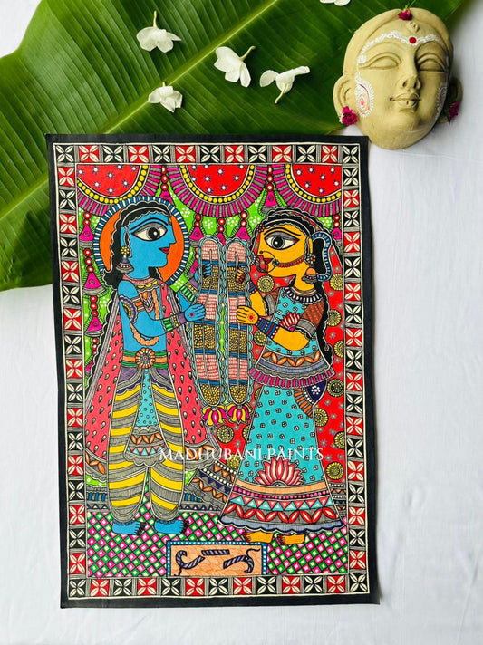 Ram Sita Handpainted Madhubani Painting on Handmade paper