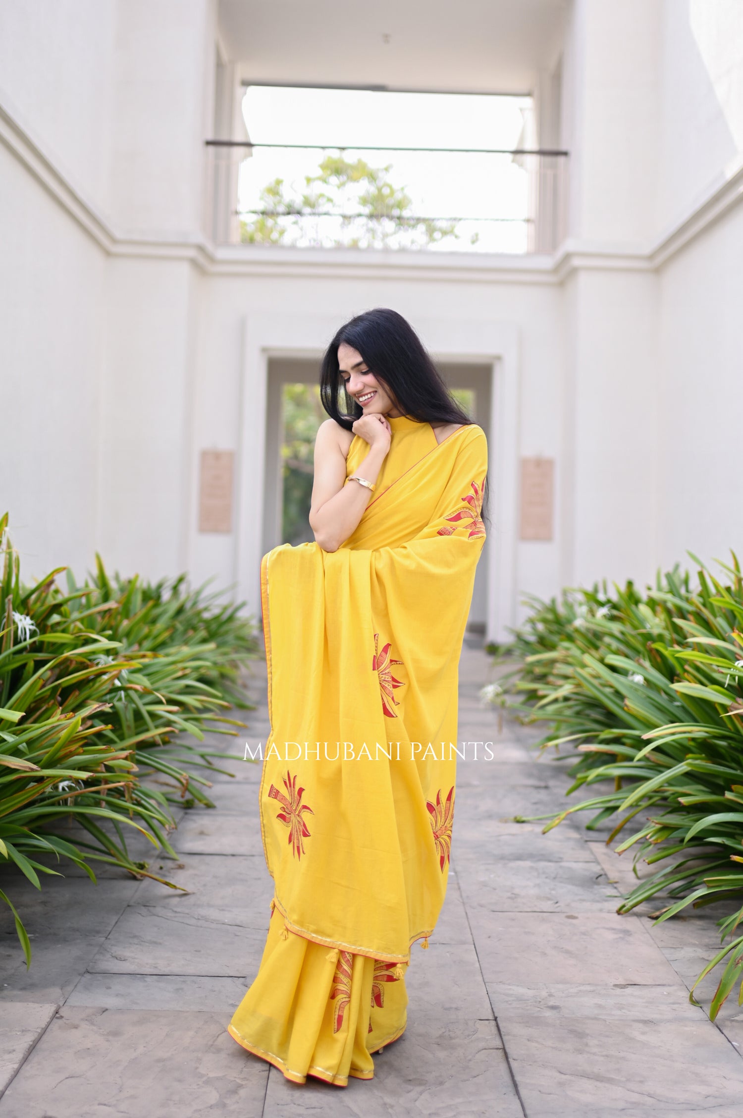 hand-painted Madhubani nature and banana motifs