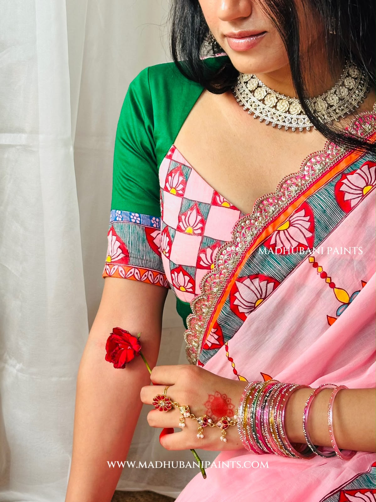 Chhath Puja Baratiya Handpainted Madhubani Cotton Blouse