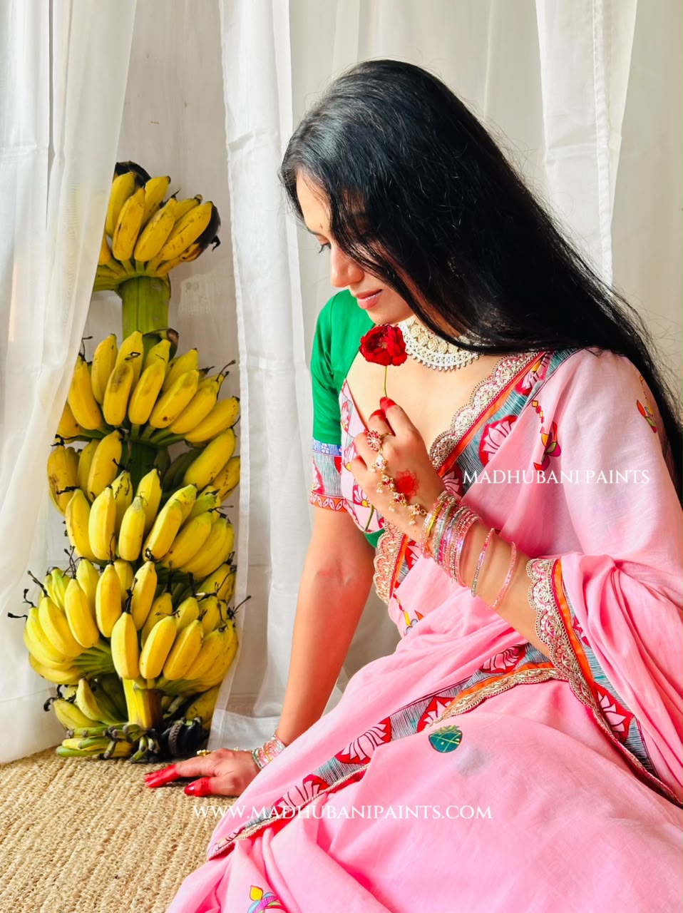 Chhath Puja Baratiya Handpainted Madhubani Cotton Saree