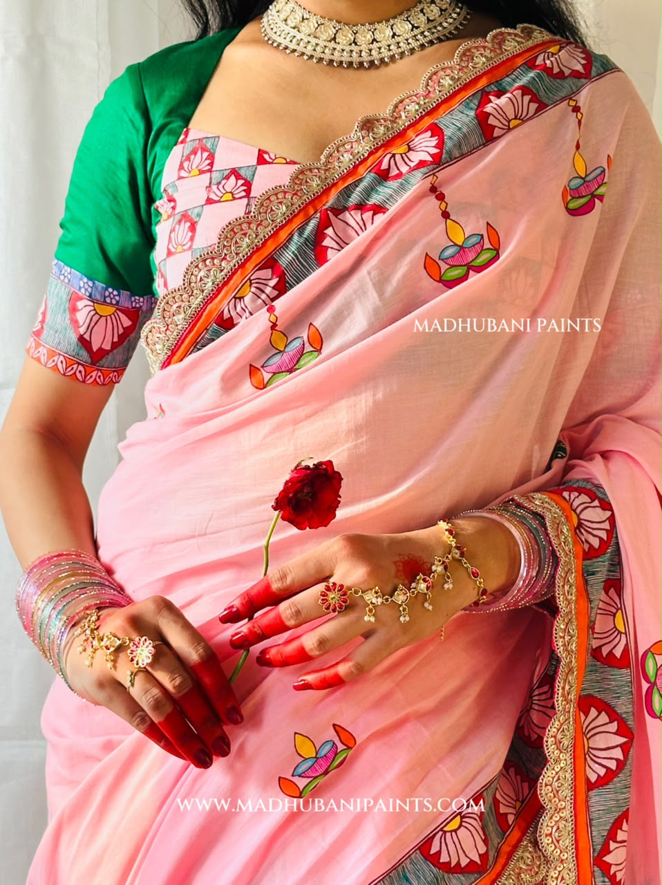 Chhath Puja Baratiya Handpainted Madhubani Cotton Saree