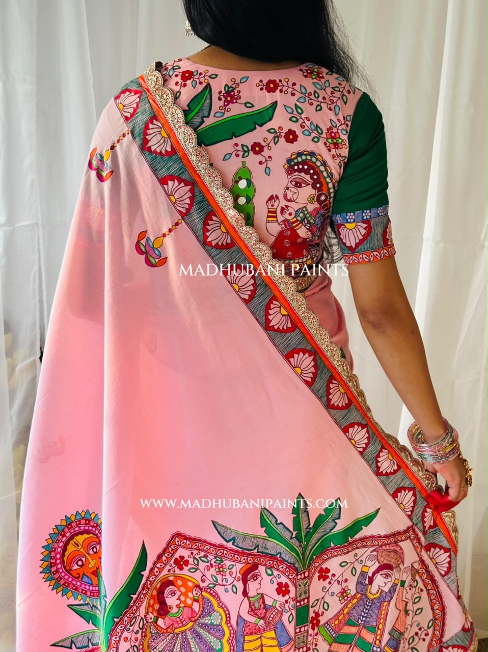 Chhath Puja Baratiya Handpainted Madhubani Cotton Saree