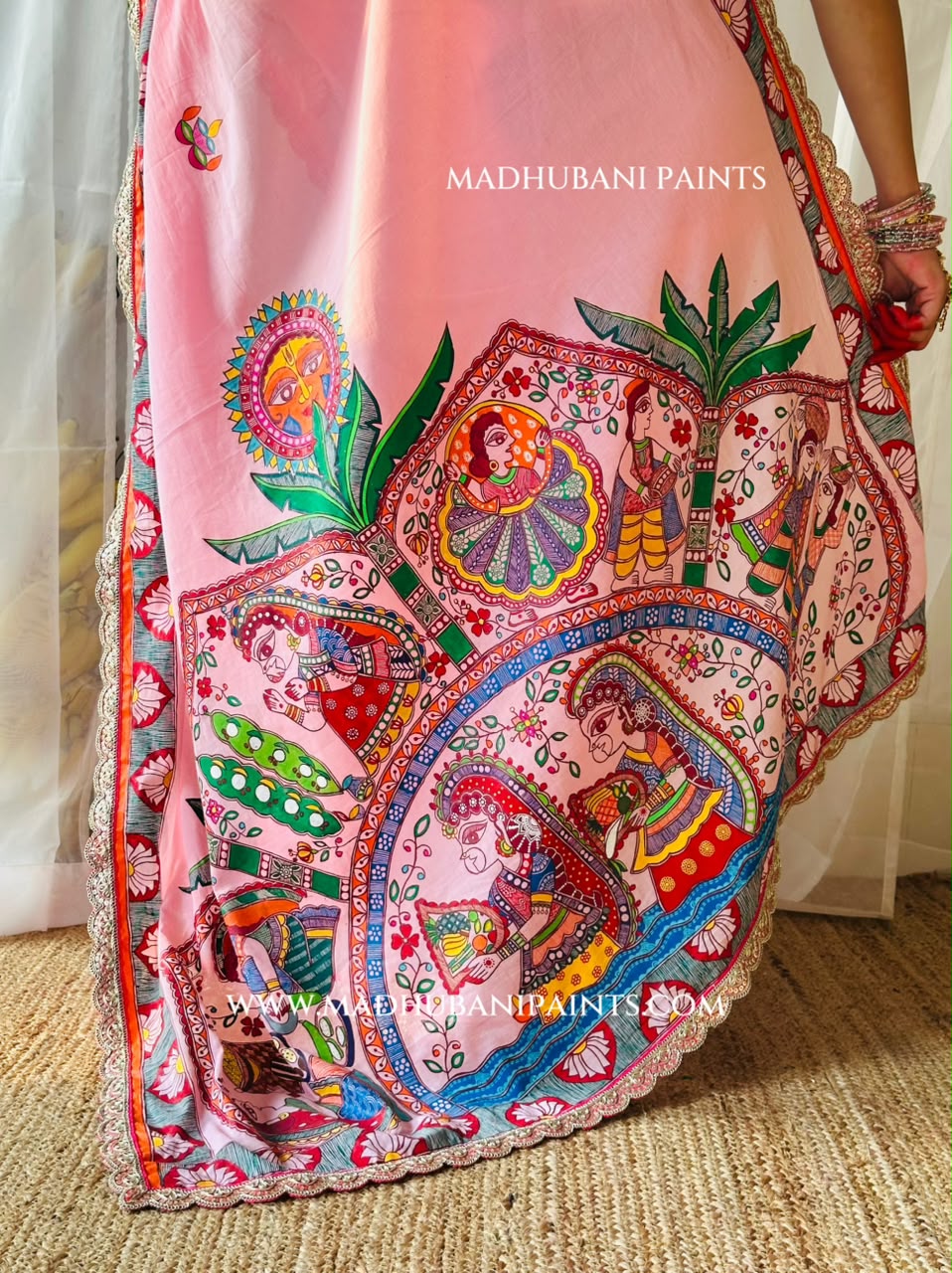 Chhath Puja Baratiya Handpainted Madhubani Cotton Saree