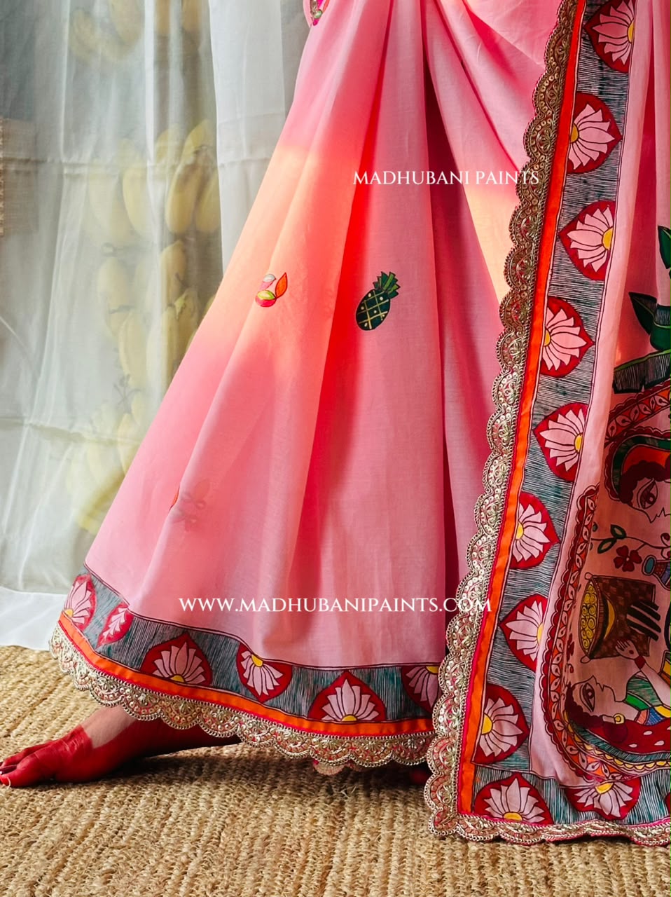Chhath Puja Baratiya Handpainted Madhubani Cotton Saree