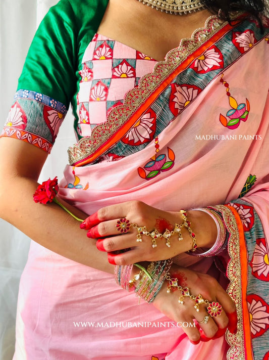 Chhath Puja Baratiya Handpainted Madhubani Cotton Blouse